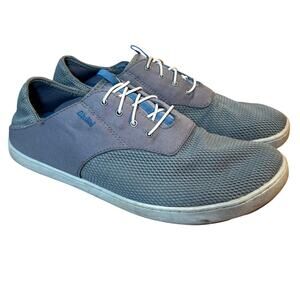 Olukai Boat Shoes Nohea Moku No Tie Beach Casual Slip On Gray/Blue Men's Size 11